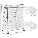 NNECW 15 Drawer Rolling Storage Cart with Wheels for Home Office Clear