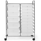 NNECW 15 Drawer Rolling Storage Cart with Wheels for Home Office Clear