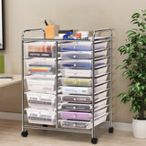 NNECW 15 Drawer Rolling Storage Cart with Wheels for Home Office Clear