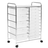 NNECW 15 Drawer Rolling Storage Cart with Wheels for Home Office Clear