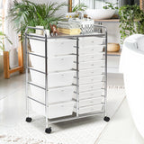 NNECW 15 Drawer Rolling Storage Cart with Wheels for Home Office Clear