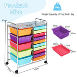 NNECW 15 Drawer Rolling Storage Cart with Wheels for Home Office-Macaroon