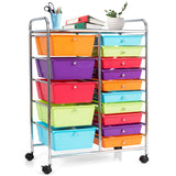 NNECW 15 Drawer Rolling Storage Cart with Wheels for Home Office-Macaroon