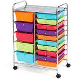 NNECW 15 Drawer Rolling Storage Cart with Wheels for Home Office-Macaroon