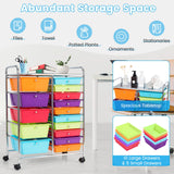 NNECW 15 Drawer Rolling Storage Cart with Wheels for Home Office-Macaroon