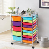 NNECW 15 Drawer Rolling Storage Cart with Wheels for Home Office-Macaroon