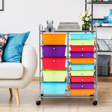 NNECW 15 Drawer Rolling Storage Cart with Wheels for Home Office-Macaroon