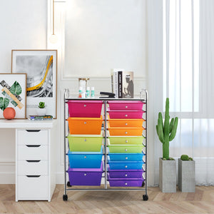 NNECW 15 Drawer Rolling Storage Cart with Wheels for Home Office Multi-color