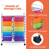 NNECW 15 Drawer Rolling Storage Cart with Wheels for Home Office Multi-color