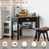 NNECW Corner Computer Desk with Drawer &amp Shelves for Office Brown