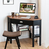 NNECW Corner Computer Desk with Drawer &amp Shelves for Office Brown