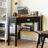 NNECW Corner Computer Desk with Drawer &amp Shelves for Office Brown