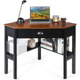 NNECW Corner Computer Desk with Drawer &amp Shelves for Office Brown