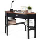 NNECW Corner Computer Desk with Drawer &amp Shelves for Office Brown