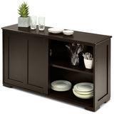 NNECW Freestanding Storage Cabinet with Sliding Door for Kitchen-Brown