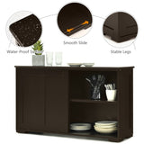 NNECW Freestanding Storage Cabinet with Sliding Door for Kitchen-Brown