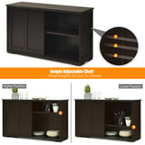 NNECW Freestanding Storage Cabinet with Sliding Door for Kitchen-Brown