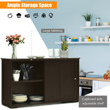 NNECW Freestanding Storage Cabinet with Sliding Door for Kitchen-Brown