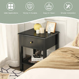 NNECW Modern Nightstand with Drawer and Shelf for Bedroom-Black