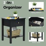 NNECW Modern Nightstand with Drawer and Shelf for Bedroom-Black