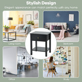 NNECW Modern Nightstand with Drawer and Shelf for Bedroom-Black