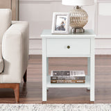 NNECW Modern Nightstand with Drawer and Shelf for Bedroom-White