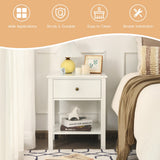 NNECW Modern Nightstand with Drawer and Shelf for Bedroom-White