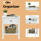 NNECW Modern Nightstand with Drawer and Shelf for Bedroom-White