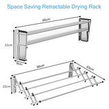 NNECW Wall-mounted Stainless Steel Expandable Drying Rack with 8 Rods