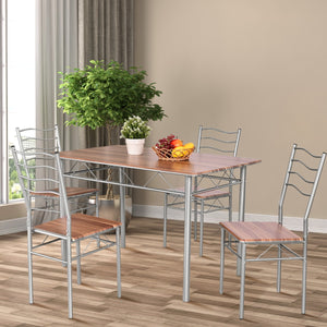 NNECW 5 Pieces Dining Table Set with Rectangular Tabletop &amp 4 High Backrest Chairs-Silver