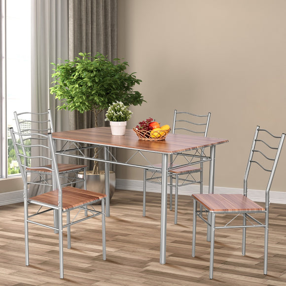 NNECW 5 Pieces Dining Table Set with Rectangular Tabletop & 4 High Backrest Chairs-Silver
