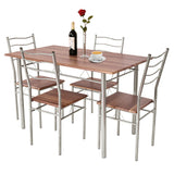 NNECW 5 Pieces Dining Table Set with Rectangular Tabletop &amp 4 High Backrest Chairs-Silver