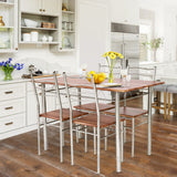 NNECW 5 Pieces Dining Table Set with Rectangular Tabletop &amp 4 High Backrest Chairs-Silver