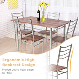 NNECW 5 Pieces Dining Table Set with Rectangular Tabletop &amp 4 High Backrest Chairs-Silver