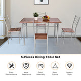 NNECW 5 Pieces Dining Table Set with Rectangular Tabletop &amp 4 High Backrest Chairs-Silver