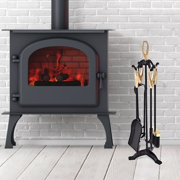 NNECW 5 Pieces Iron Fireplace Set with Broom & Shovel & Poker & Tongs & Stand