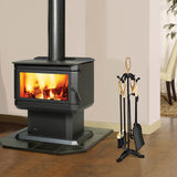 NNECW 5 Pieces Iron Fireplace Set with Broom & Shovel & Poker & Tongs & Stand