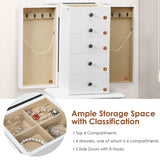 NNECW Jewelry Armoire Cabinet with Top Flip Mirror 4 Drawers-White