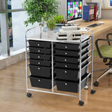 NNECW Movable 12-Drawer Storage Trolley with 2 lockable for Home Office Black