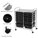 NNECW Movable 12-Drawer Storage Trolley with 2 lockable for Home Office Black