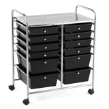 NNECW Movable 12-Drawer Storage Trolley with 2 lockable for Home Office Black