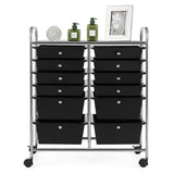 NNECW Movable 12-Drawer Storage Trolley with 2 lockable for Home Office Black