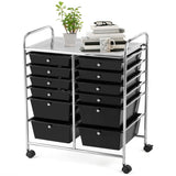 NNECW Movable 12-Drawer Storage Trolley with 2 lockable for Home Office Black