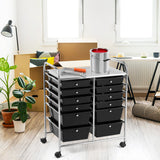 NNECW Movable 12-Drawer Storage Trolley with 2 lockable for Home Office Black