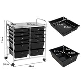 NNECW Movable 12-Drawer Storage Trolley with 2 lockable for Home Office Black