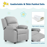 NNECW Upholstered Kid Lounge Sofa with Easy Clean PU Cover for Playroom Living Room Bedroom Gray