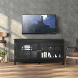 NNECW Modern Wooden TV Stand with Tempered Glass Doors for TVs up to 50-Black