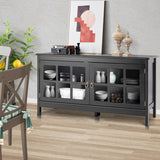 NNECW Modern Wooden TV Stand with Tempered Glass Doors for TVs up to 50-Black