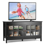 NNECW Modern Wooden TV Stand with Tempered Glass Doors for TVs up to 50-Black