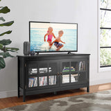 NNECW Modern Wooden TV Stand with Tempered Glass Doors for TVs up to 50-Black